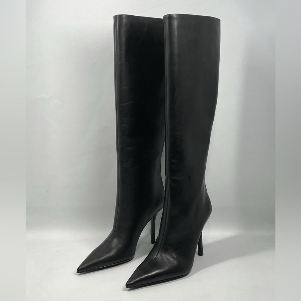 Alexander Wang Delphine brand-embossed leather heeled knee-high boots size 36.5 - Picture 4 of 15